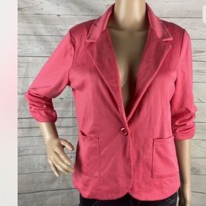 Bubblegum pink jacket Wet Seal, Barbie shade, sexy ruched sleeves, pockets M-XL